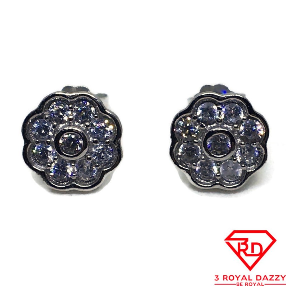 Flower 9 Piece White CZ stud Earring 14k gold